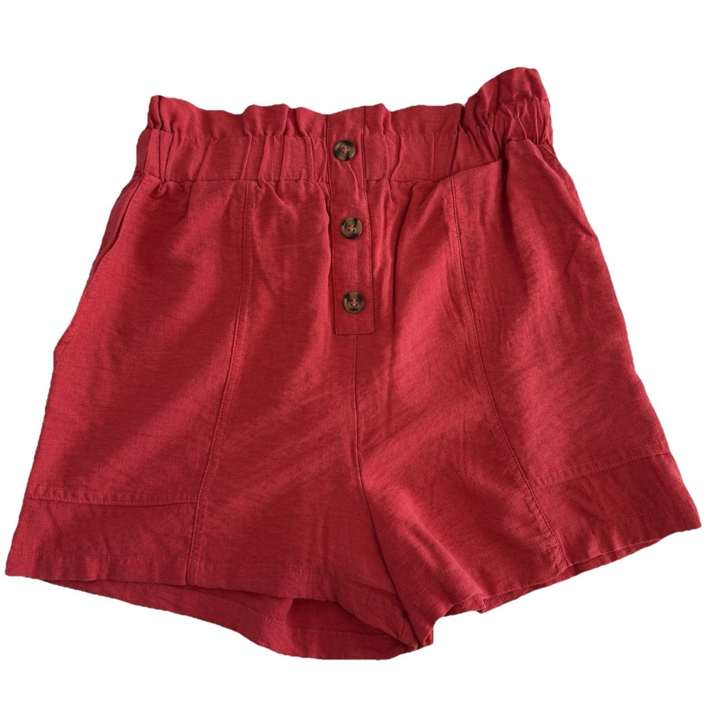 Spoon Jeans Paperbag Shorts‎ Womens S Coral Red High Waist Button Front Elastic